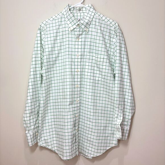 Peter Millar Nanoluxe Green Button Down Shirt Men L Windowpane Preppy Easy Care - Picture 1 of 8